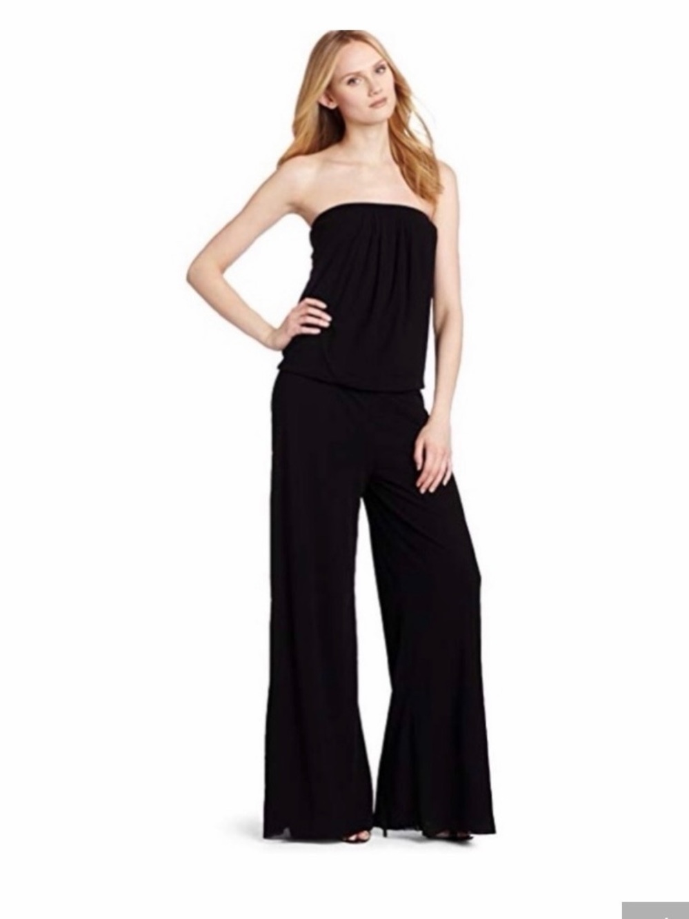 SWEET PEA Strapless Mesh Fully Lined Wide Leg Jumpsuit Size Small Elastic Waist